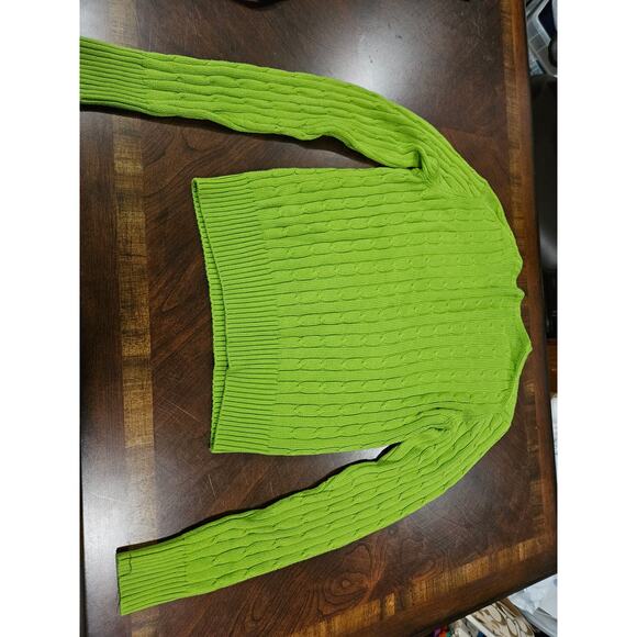 J. McLaughlin Lime Green Cable Knit Preppy Old Money Sweater S Coastal Grandma - Picture 3 of 5